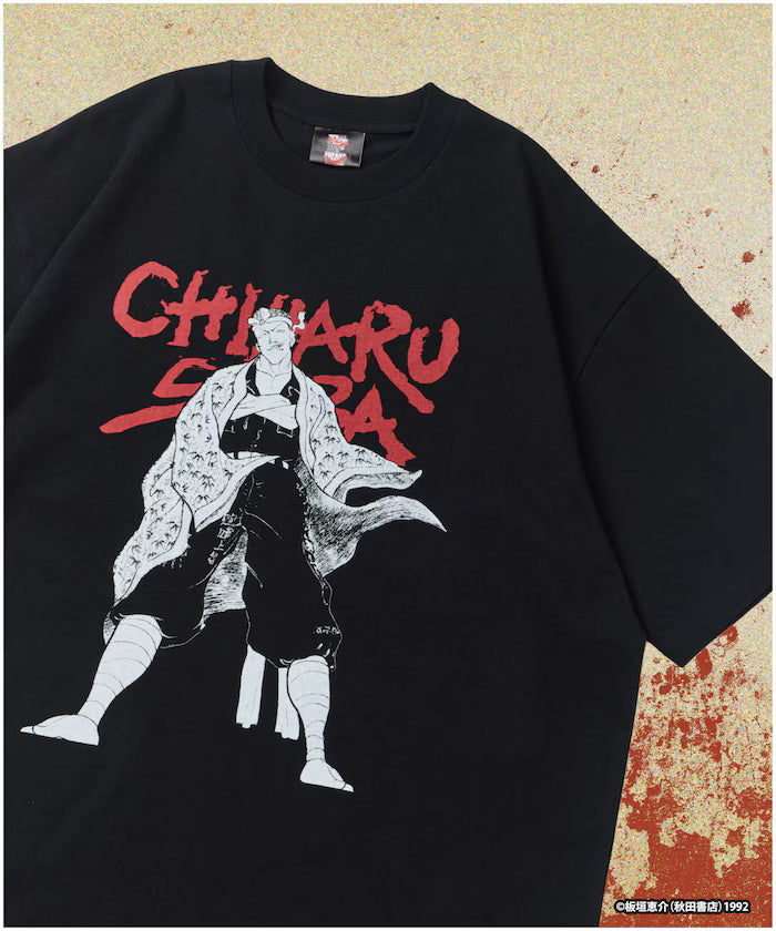 【June 12 12:00 Sale Start】 Baki 'Unyielding / Chiharu Shiba' Print Crew Neck T-Shirt - Black