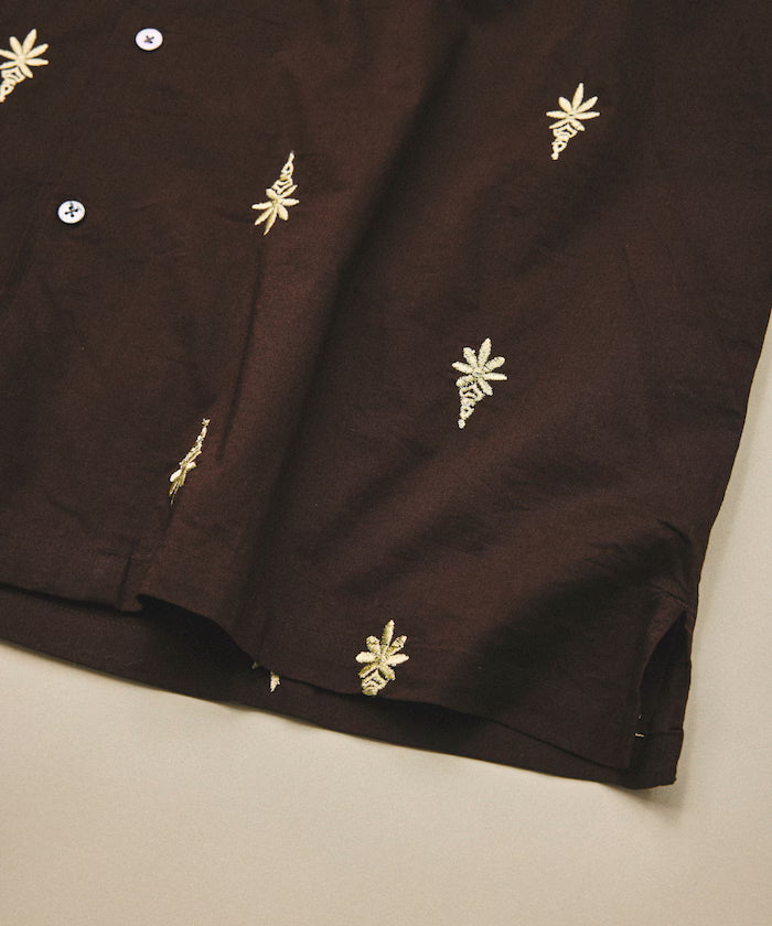 India-made all-over pattern embroidered relax-fit open collar short sleeve shirt