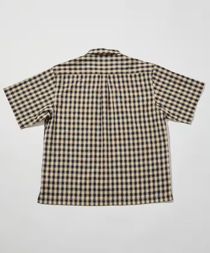Dobby Woven Check Relaxed Open Collar Short Sleeve Shirt