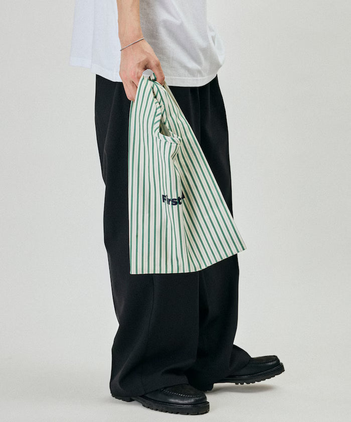 Stripe Print Canvas Market Bag - Green