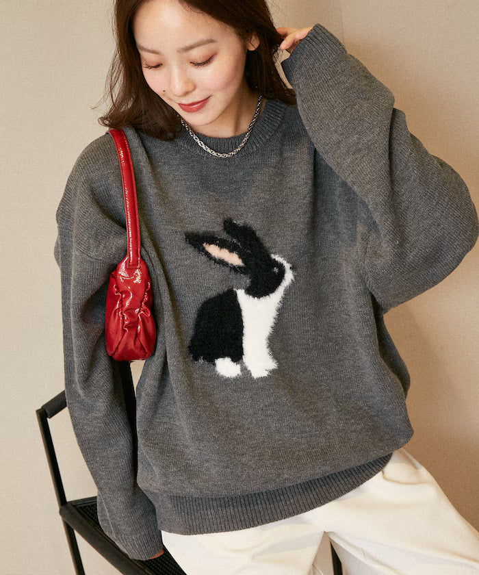 Shaggy Embroidered Rabbit Design Knit Limited Edition