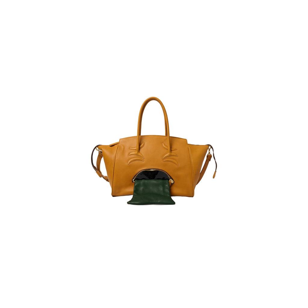 VOMITING EMOJI LEATHER BAG : CAMEL - CAMEL