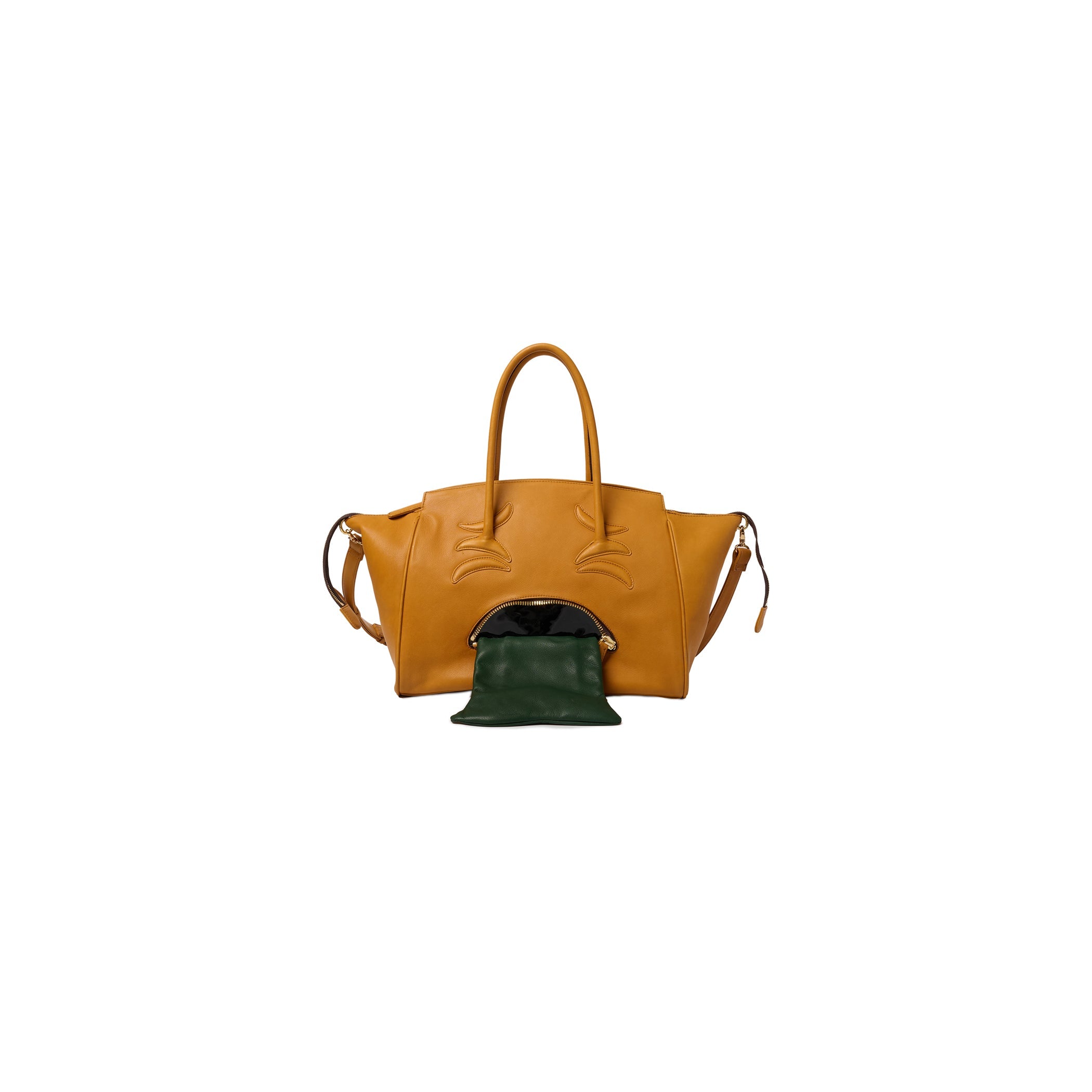 VOMITING EMOJI LEATHER BAG : CAMEL - CAMEL