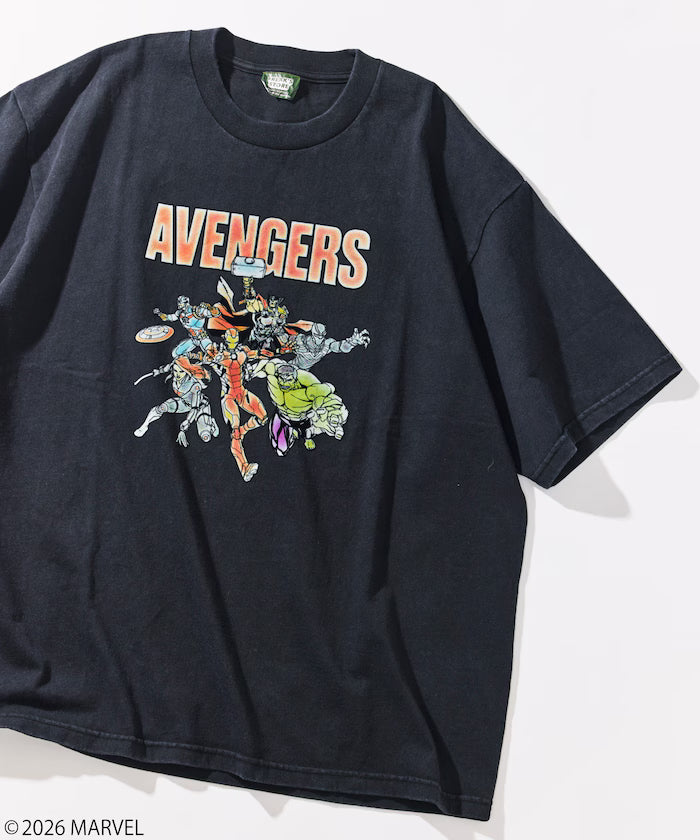 MARVEL/Marvel Avengers Crew Neck T-Shirt / Electrostatic Flock Processing - Black