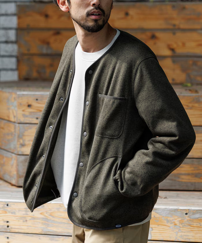 Relaxed Fit Knit Fleece Cardigan - Olive
