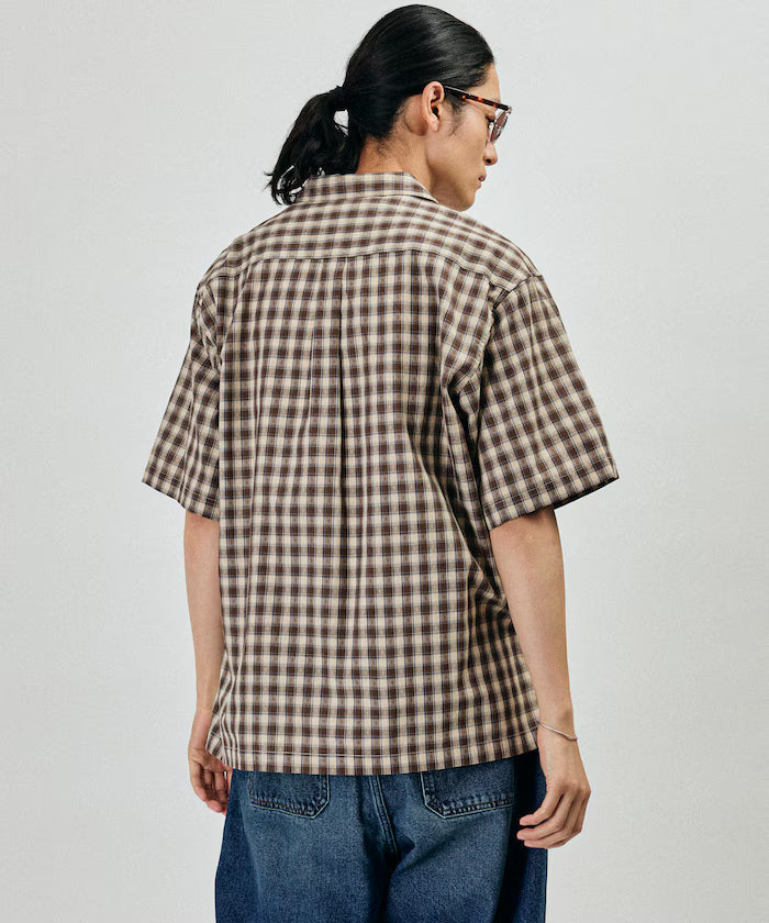 Dobby Woven Check Relaxed Open Collar Short Sleeve Shirt