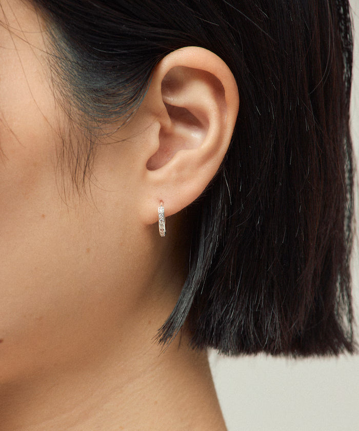 Stone Hoop Earrings / For Both Ears - Silver