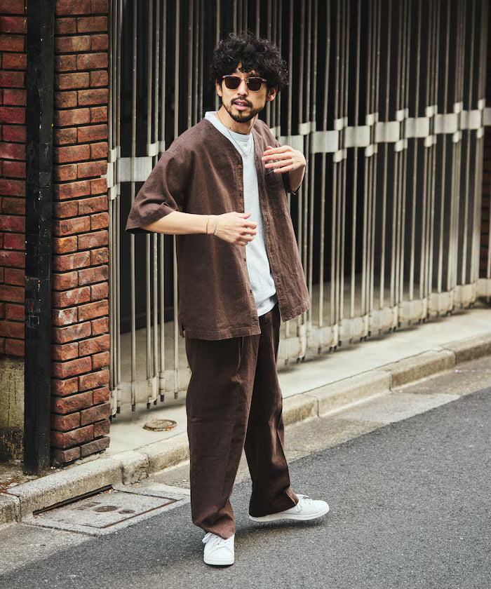 LINEN COTTON V NECK SHIRT