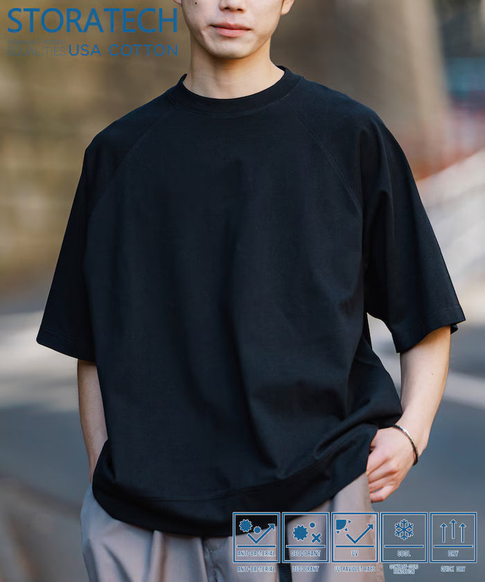STORATECH/Stratech Lightweight Wide Silhouette Raglan T-Shirt/Antibacterial/Odor Resistant/Antimicrobial/UV Cut/Contact Cooling Moisture-Wicking 【Limited Edition】 - Black