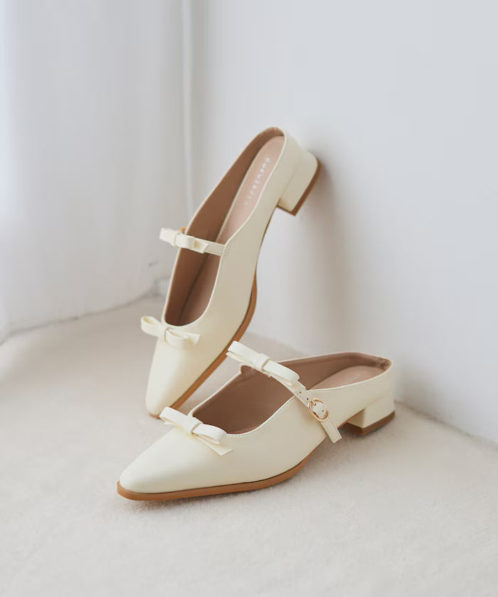 Double Ribbon Strap Mule - Off-White
