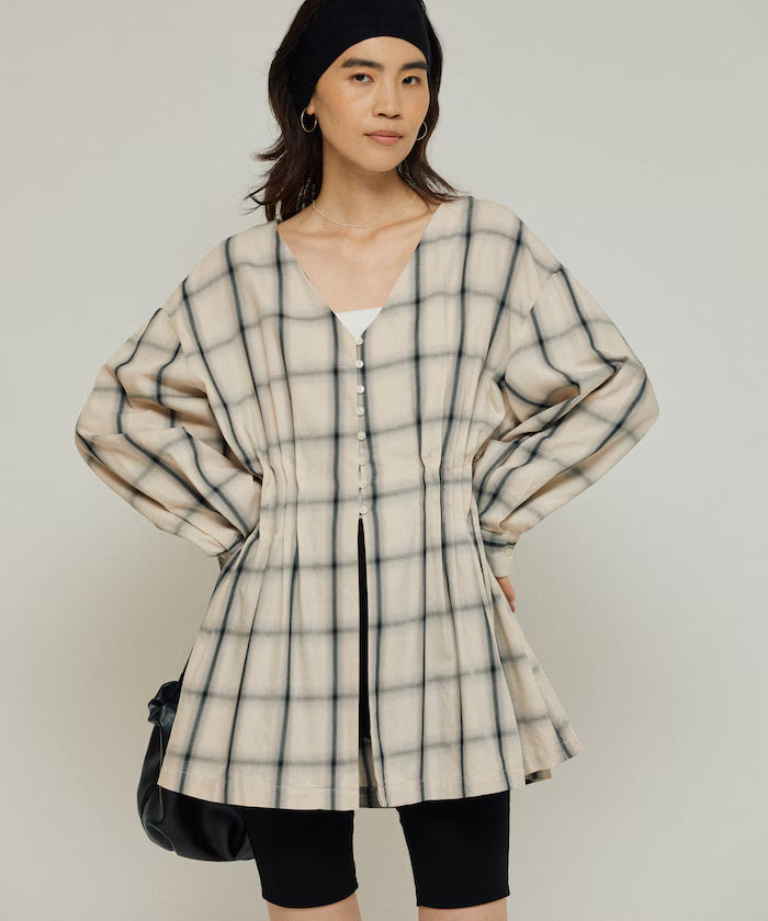 Ombre Check Tuck Shirt / Tunic - Off-White