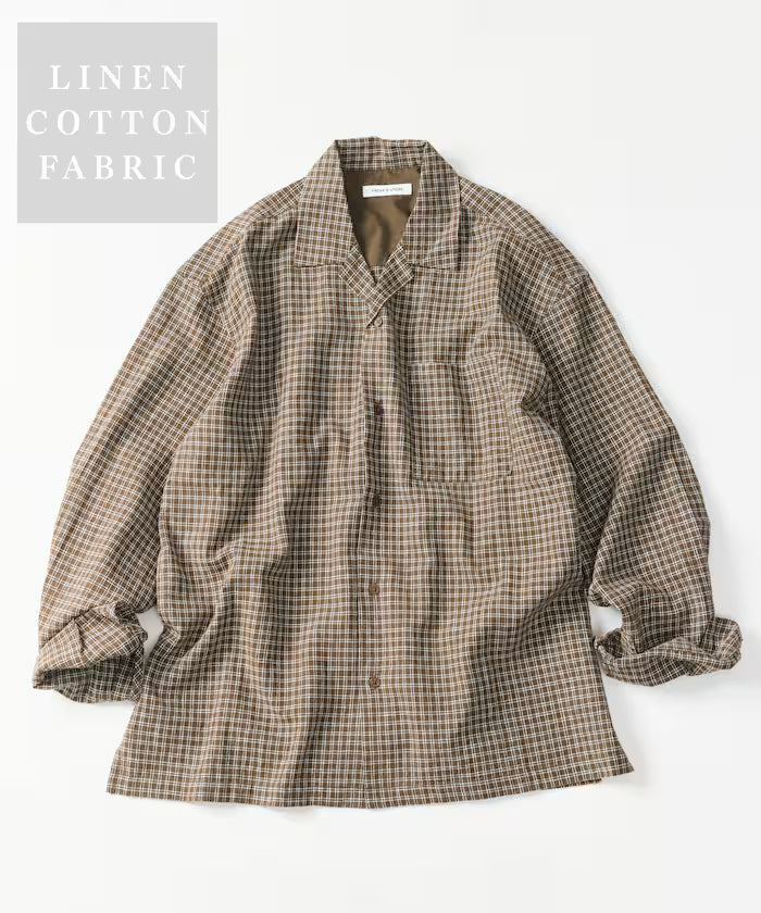 LINEN COTTON OPEN COLLAR SHIRT【Compatible with setups】