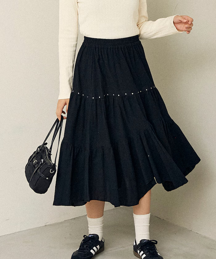 Studded Asymmetrical Tiered Skirt Limited Edition - Black