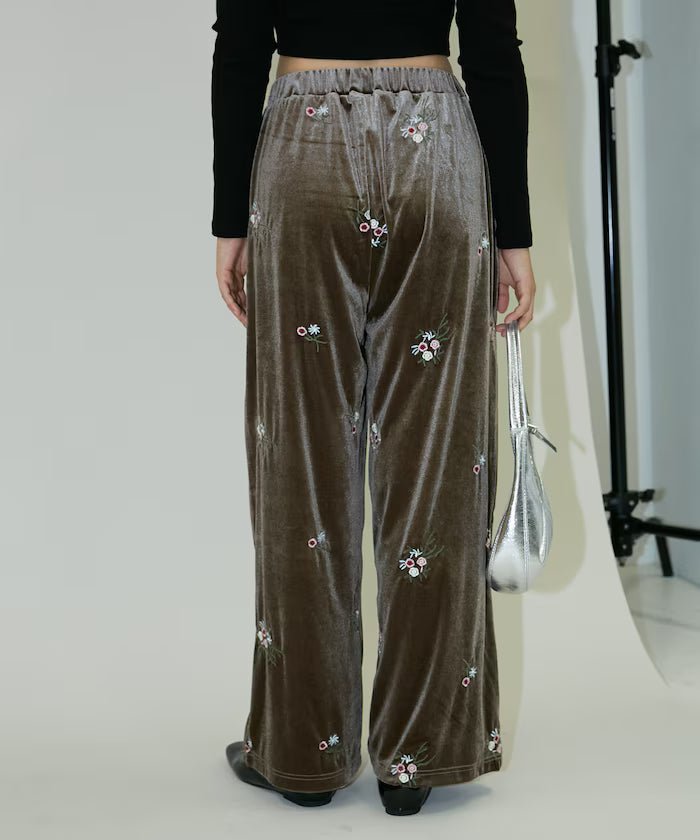 Flower Embroidery Velvet Easy Pants Limited Edition