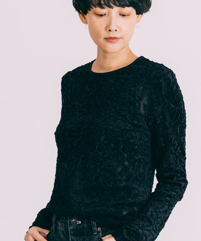 Mesh Velour Top - Black