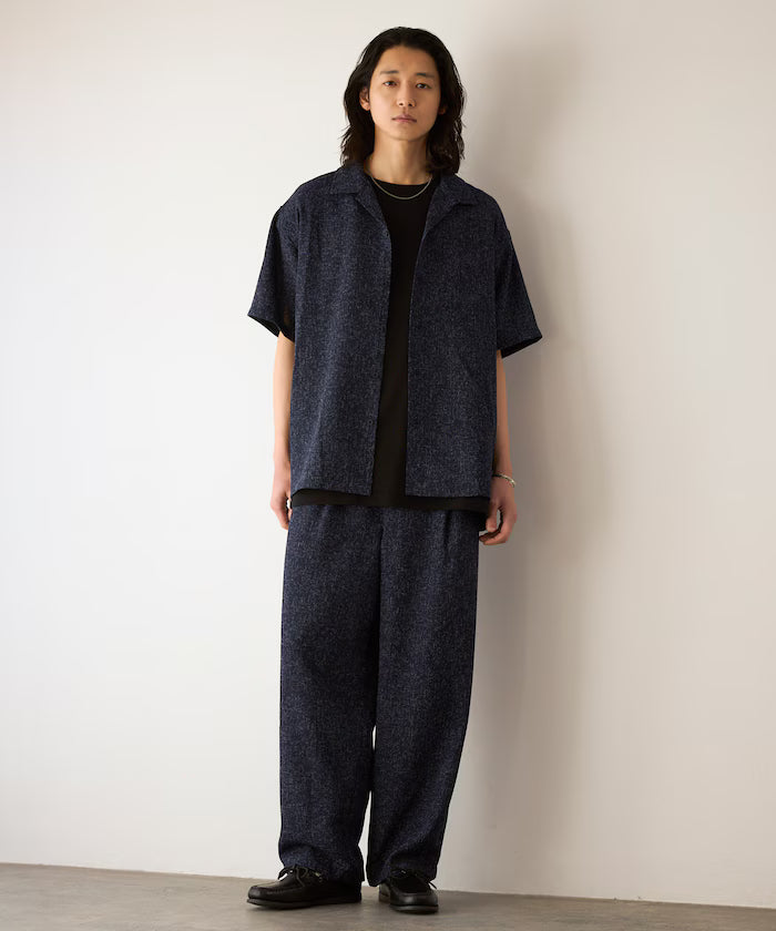 Summer Tweed Short Sleeve Open Collar Shirt / Suitable for Setup