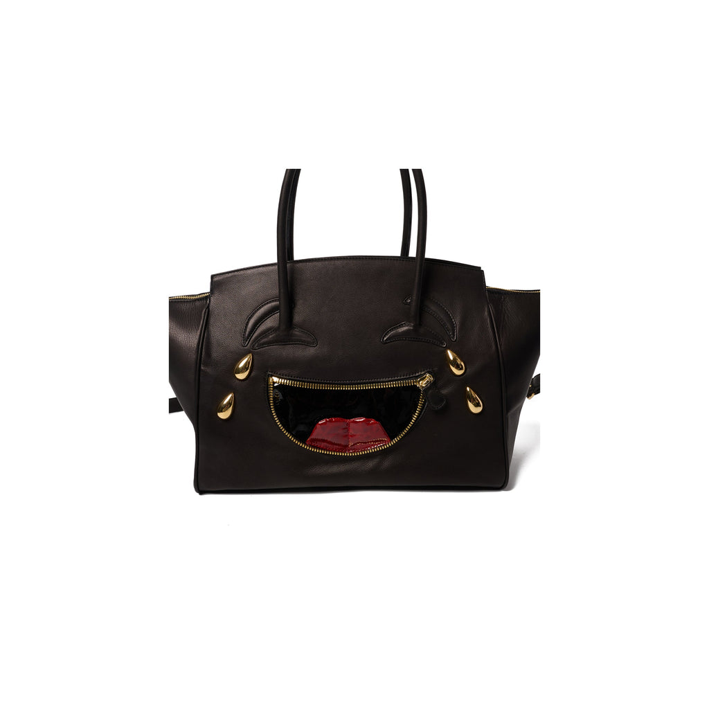 LAUGHING EMOJI LEATHER BAG : BLACK