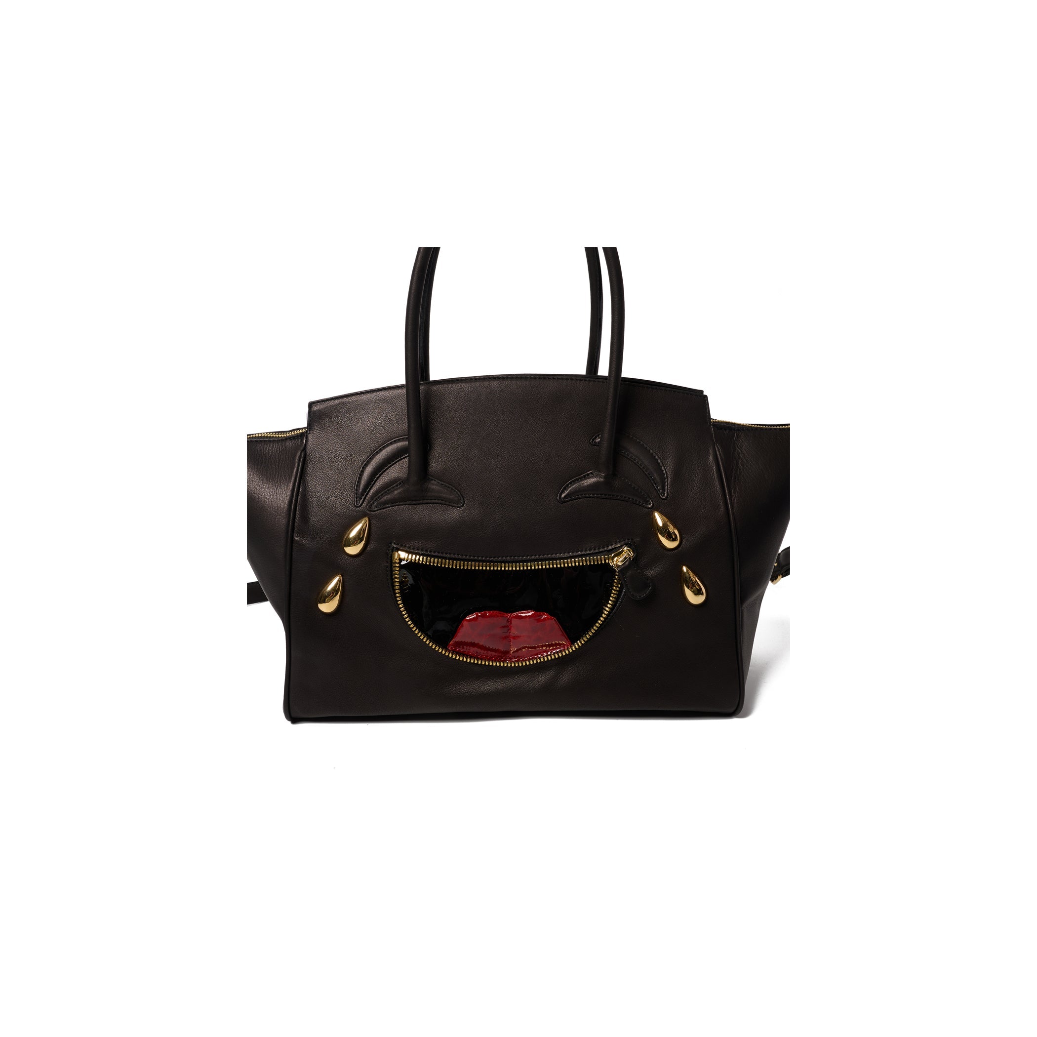 LAUGHING EMOJI LEATHER BAG : BLACK