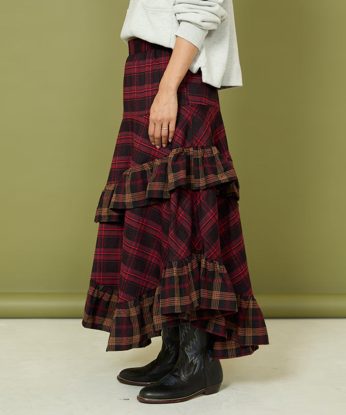 Nell Check Asymmetrical Frill Skirt