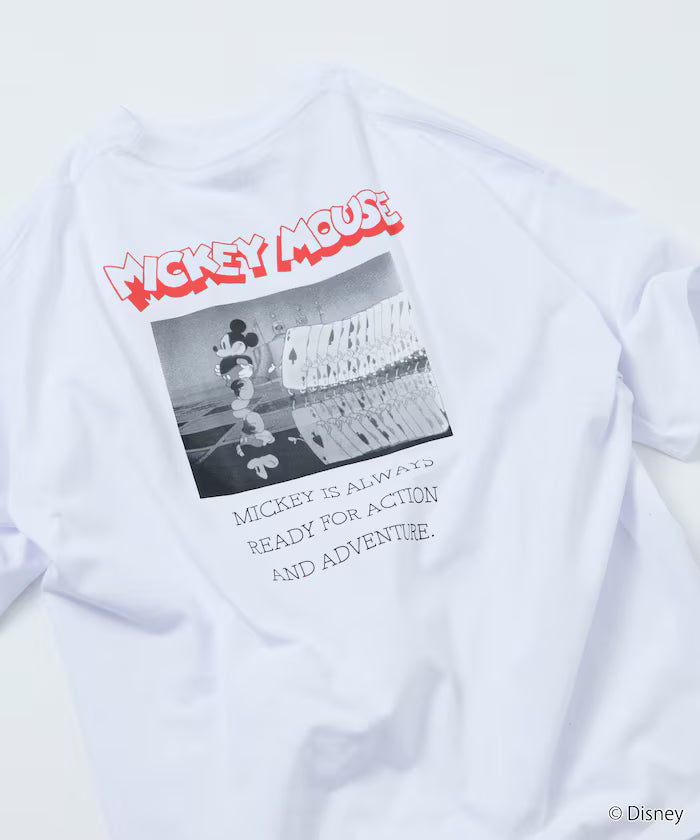 DISNEY/Mickey Mouse/Monochrome Back Print Crew Neck T-Shirt/Scene [Limited Edition]