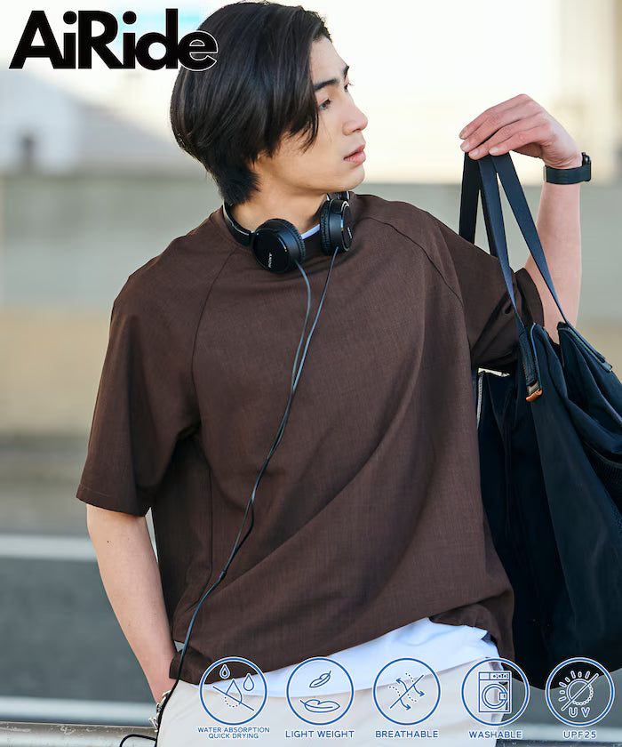AiRide/Air Ride Relaxed Fit Raglan Short Sleeve Pullover/Moisture Wicking/UV Cut/Hem Code [Limited Edition] - Brown
