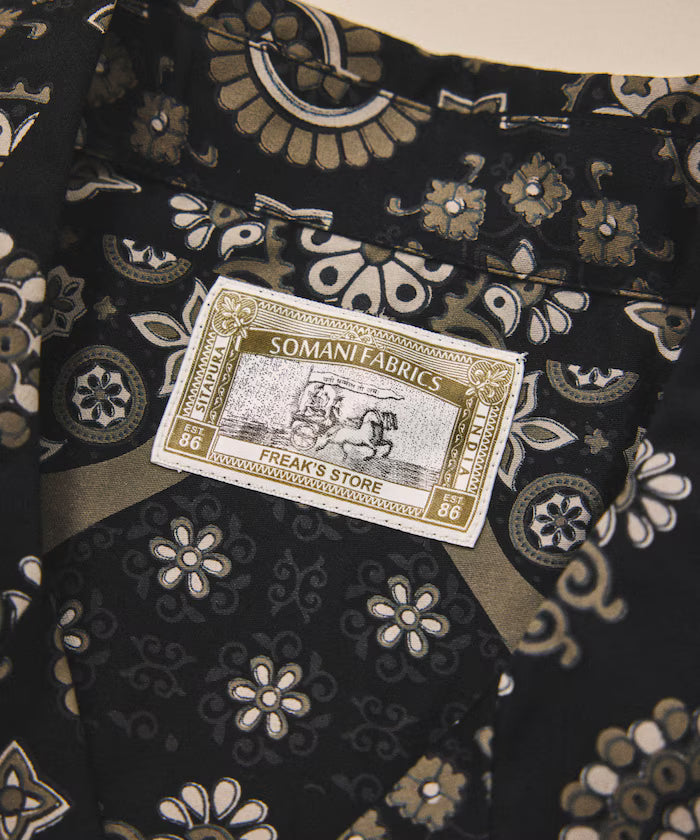 [New color added] Indian-made Relaxed Fit Batik Pattern Print Open Collar Shirt Short Sleeve Small Pattern