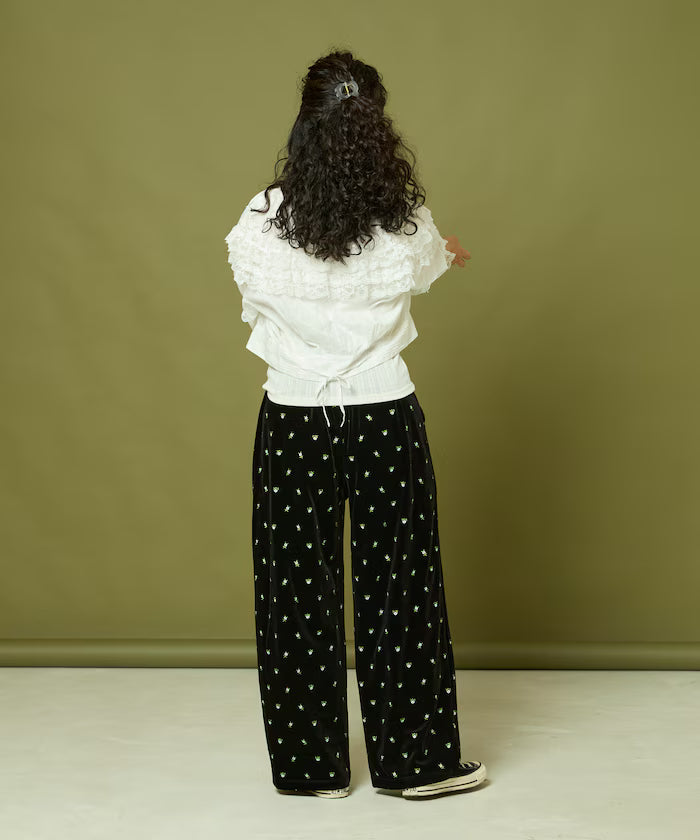 Small Flower Embroidery Velvet Pants