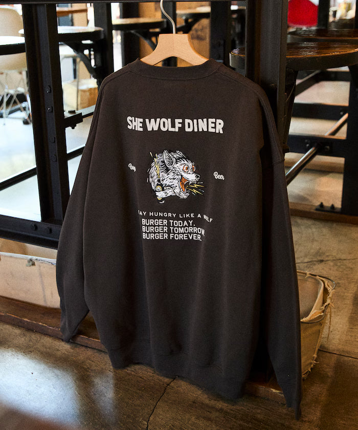 SHE WOLF DINER×FREAK'S STORE/She Wolf Diner Exclusive Big Silhouette Back Embroidered Crewneck Sweatshirt/WOLF [Limited Edition]