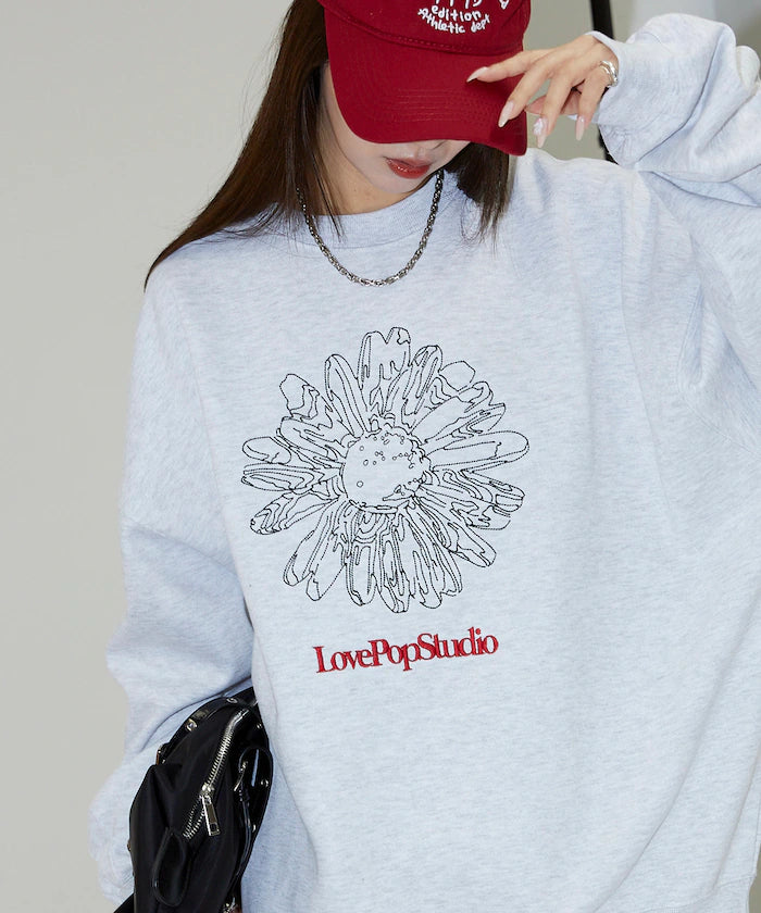 LOVE POP STUDIO FLOWER EMBROIDERY SWEAT【Limited Edition】 - Light Gray