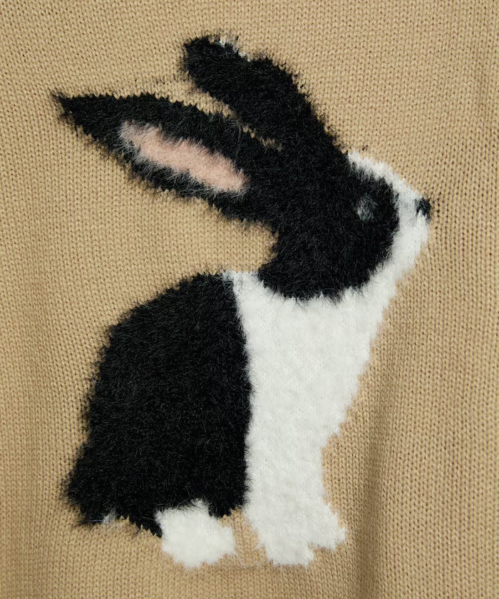 Shaggy Embroidered Rabbit Design Knit Limited Edition