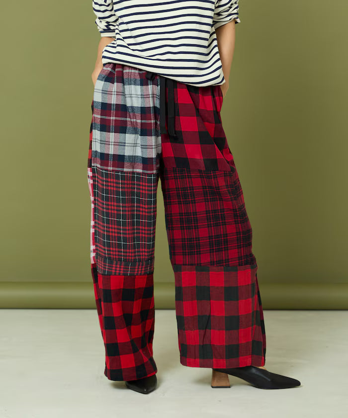 Flannel Check Easy Pants - Red