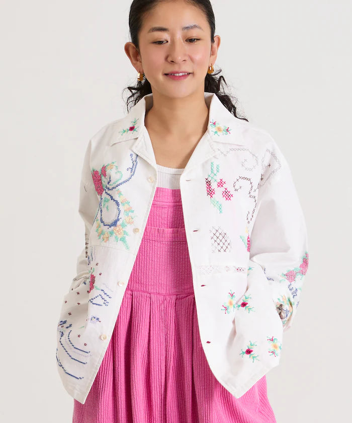 Open Collar Embroidered Shirt Jacket