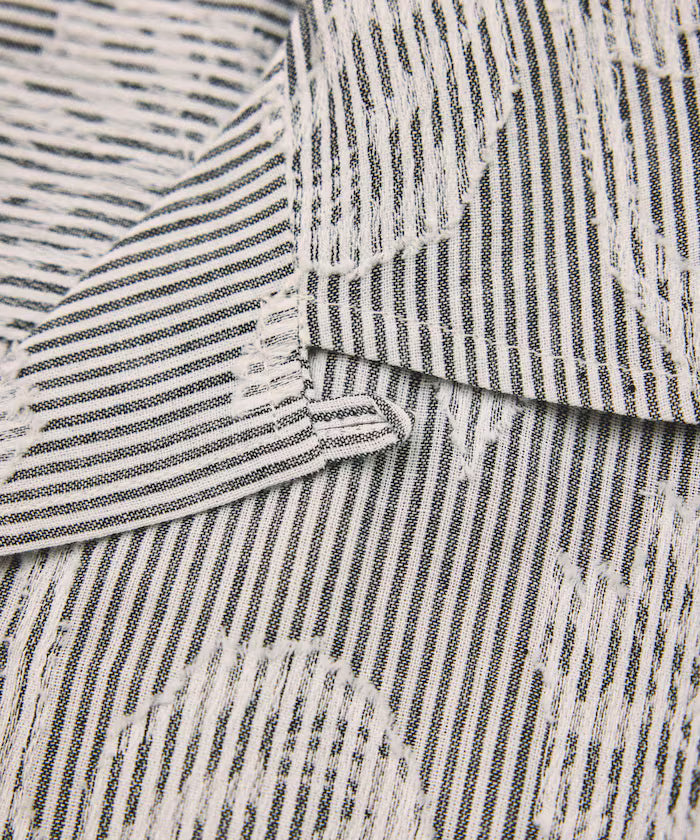 India-made Relaxed Fit Cut Jacquard Stripe Open Collar Short Sleeve Shirt