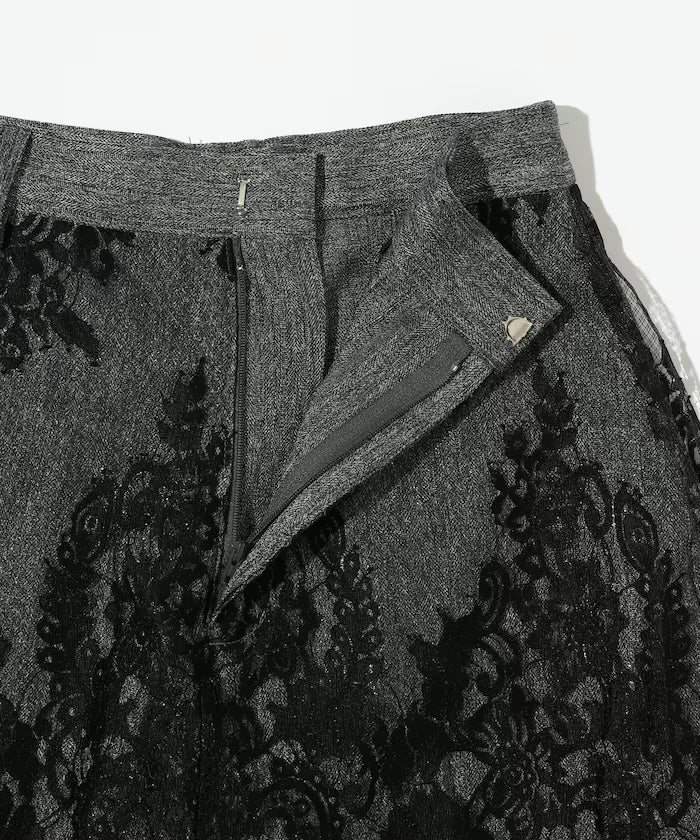 Lace Layered Slacks / Center Press Wide Slacks