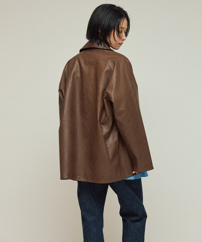 Oversized leatherette blouson / Mixed material switching
