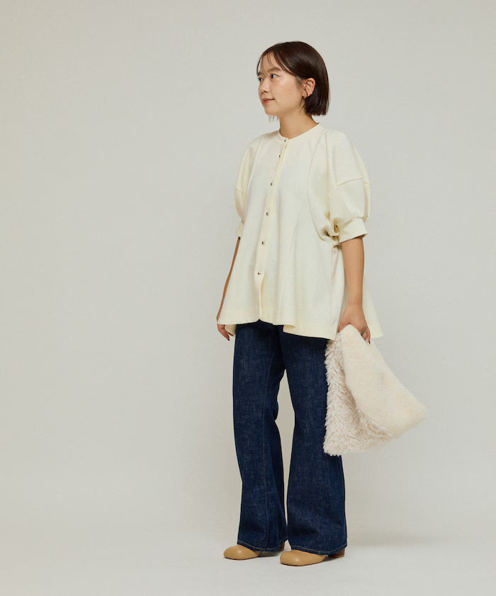 Cardigan with Peplum and Puff Sleeves