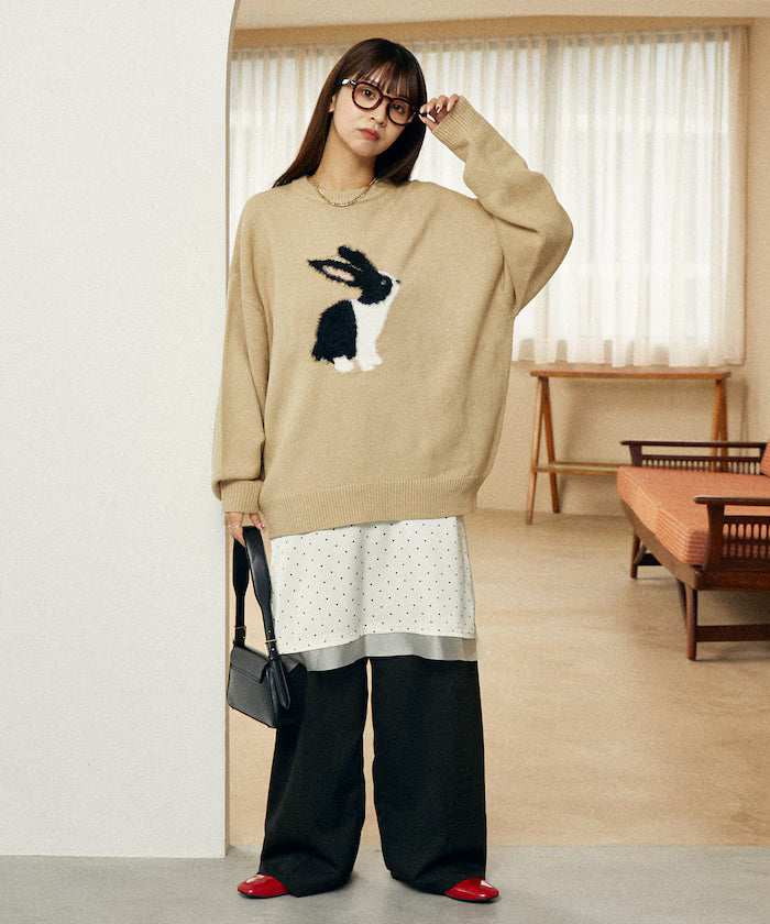 Shaggy Embroidered Rabbit Design Knit Limited Edition