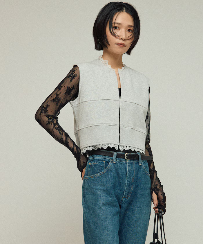 Organic Cotton Lace Sweat Vest / Lined Sweat