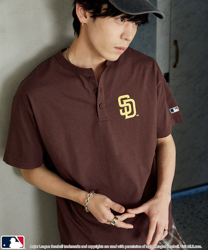 Limited Edition Custom MLB Logo Print Henley Neck Oversized T-Shirt