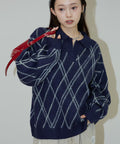 Checked pattern mohair touch skimmer knit limited edition - Navy