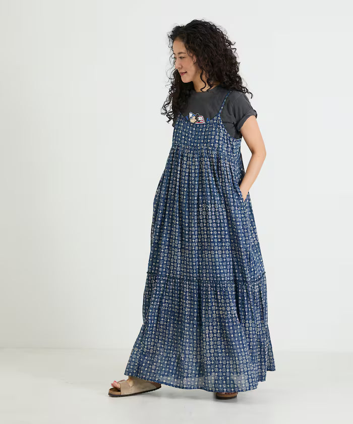 India Woodblock Flower Print Cami Dress