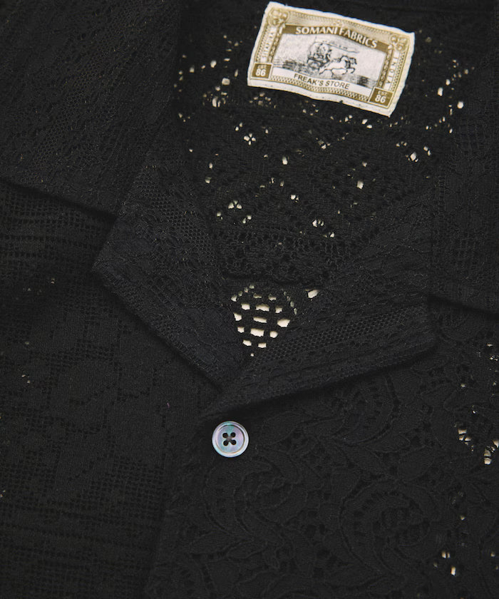 India-made Patchwork Lace Sheer Relaxed Fit Open Collar Shirt Short Sleeve