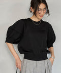 [March 11th 12:00 Release] Japan-Made Whole Garment Puff Sleeve Top - Black