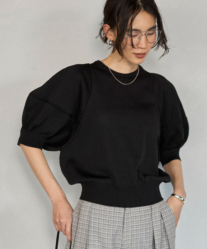 [March 11th 12:00 Release] Japan-Made Whole Garment Puff Sleeve Top - Black