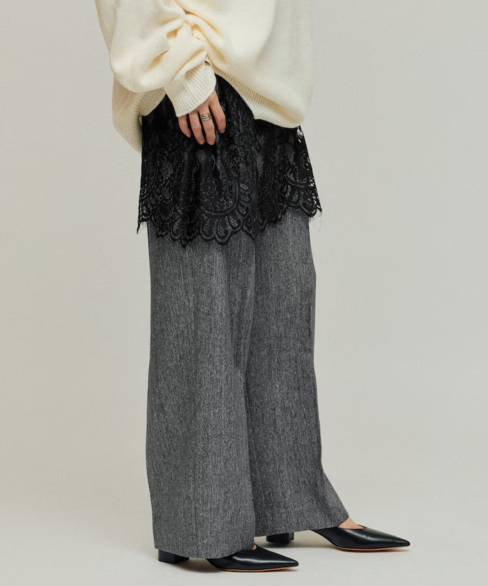 Lace Layered Slacks / Center Press Wide Slacks