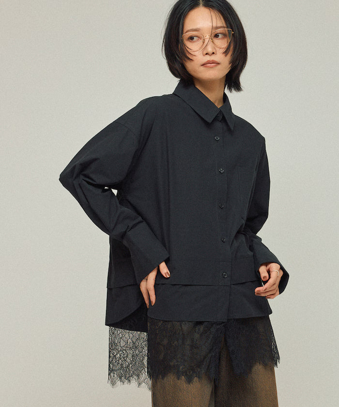 Oversized Lace Layered Shirt - Black