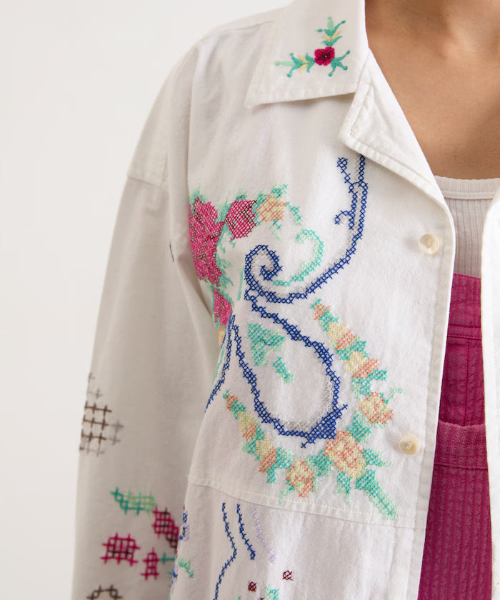 Open Collar Embroidered Shirt Jacket