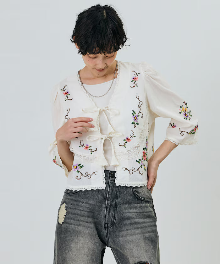 India Flower Cross Embroidery Lace Bolero