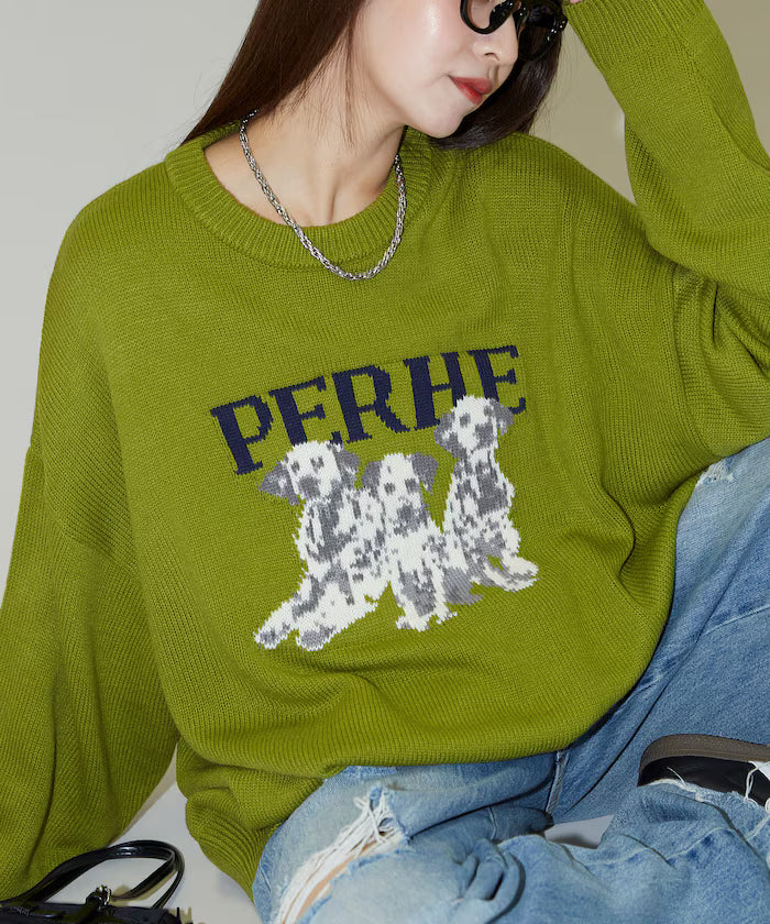 Dalmatian Dog Design Jacquard Knit Limited Edition - Green