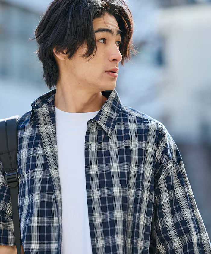 Relax Fit Regular Collar Sheer Seersucker Short Sleeve Shirt 【Limited Edition】